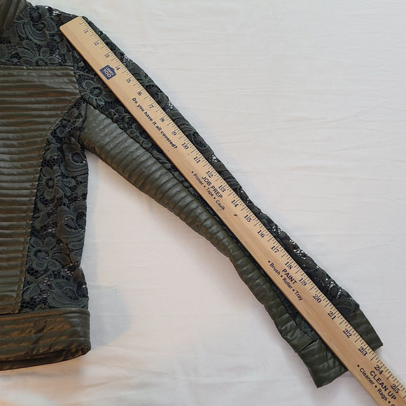 Ozel Green Lace Floral Moto Jacket Faux Leather Moto Jacket Fairy Coquette XS - Picture 8 of 10